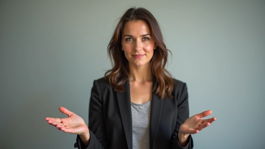 Person expressing confident body language with calm facial expression, professional portrait setting