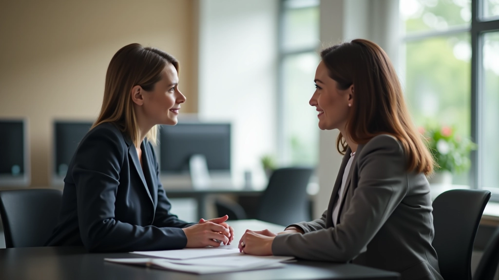 Two colleagues having respectful conversation in professional setting